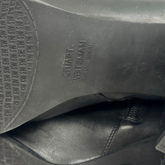 Stuart Weitzman Black Pointed Toe Ankle Boot SZ 7 Women's Leather Modern Block - Picture 11 of 12